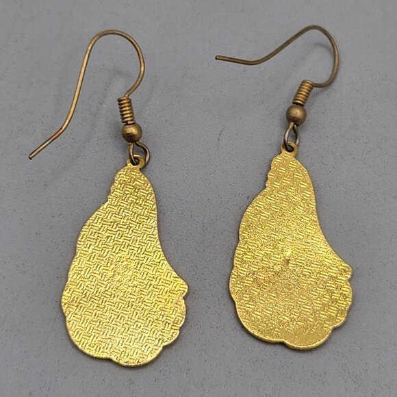 Vintage Cloisonné Enamel Dangle Earrings Red Blue Feather Design - Picture 3 of 4